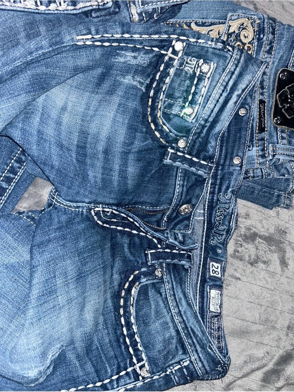 (3) Miss Me Blue Embellished Bootcut Jeans Trio - Distressed & Detailed - Picture 6 of 7